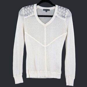 Brixon Ivy Mesh Sweater Womens M Ivory Boho Grannycore Cottagecore Feminine